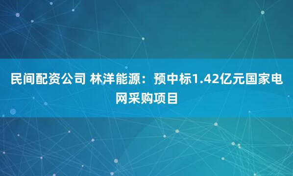 民间配资公司 林洋能源：预中标1.42亿元国家电网采购项目