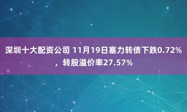 深圳十大配资公司 11月19日塞力转债下跌0.72%，转股溢价率27.57%